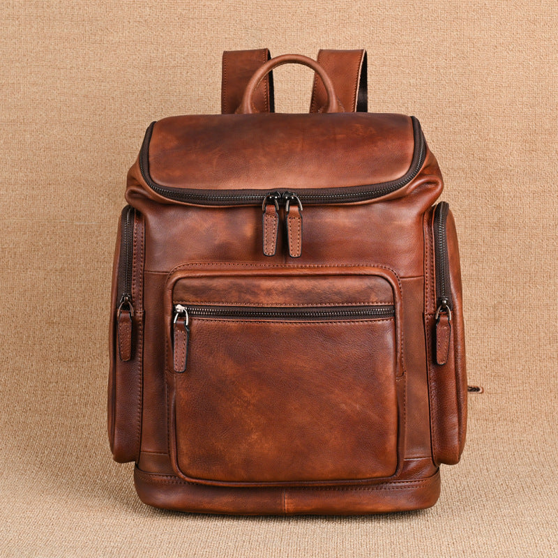 Double-layer Cowhide Backpack For Men