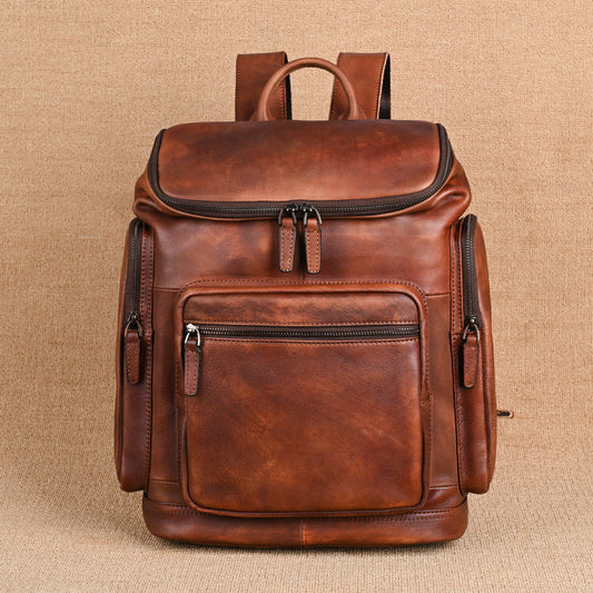 Double-layer Cowhide Backpack For Men